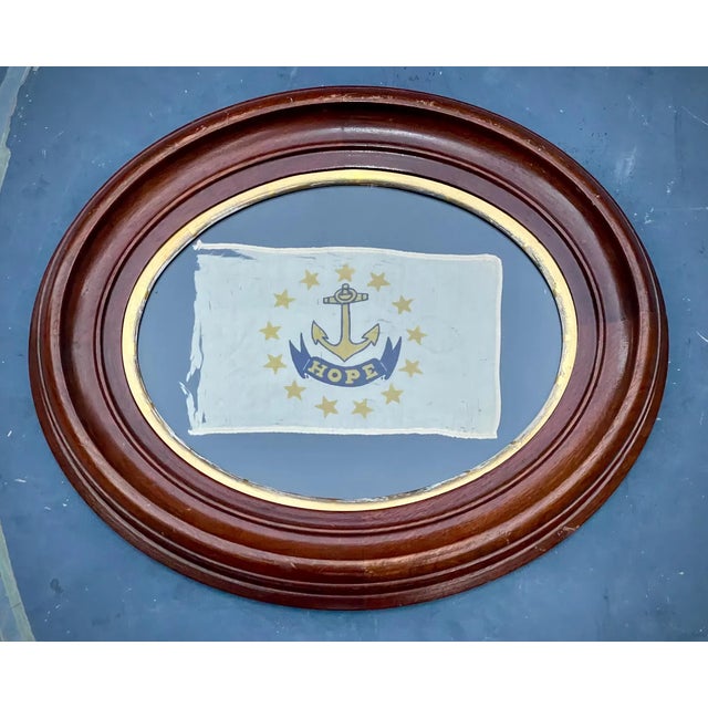 White Real Vintage American Flag of Colonial Rhode Island Silk Nautical Excellent Walnut Gilt Frame 1891 For Sale - Image 8 of 8