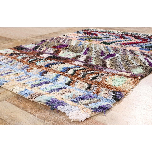 Sky Blue Vintage Azilal Boucherouite Moroccan Rug, 05'01 X 06'10 For Sale - Image 8 of 10