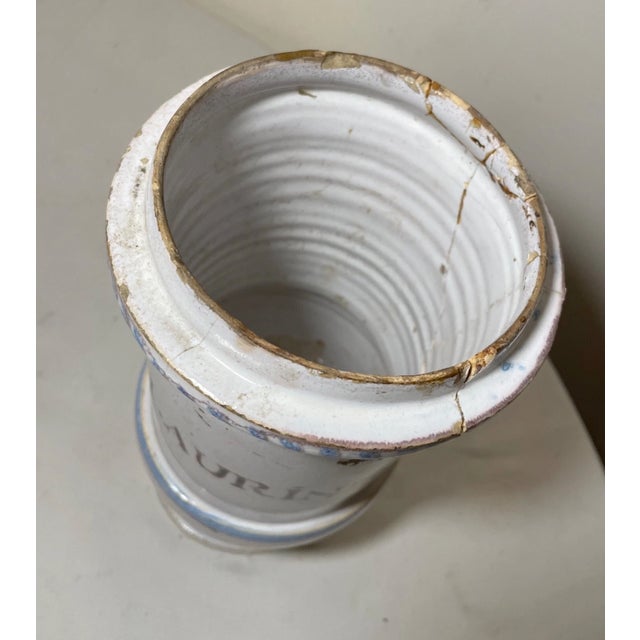 Rare Antique 18th Century Handmade U Laurinum Apothecary Pottery Drug Store Jar For Sale - Image 13 of 15
