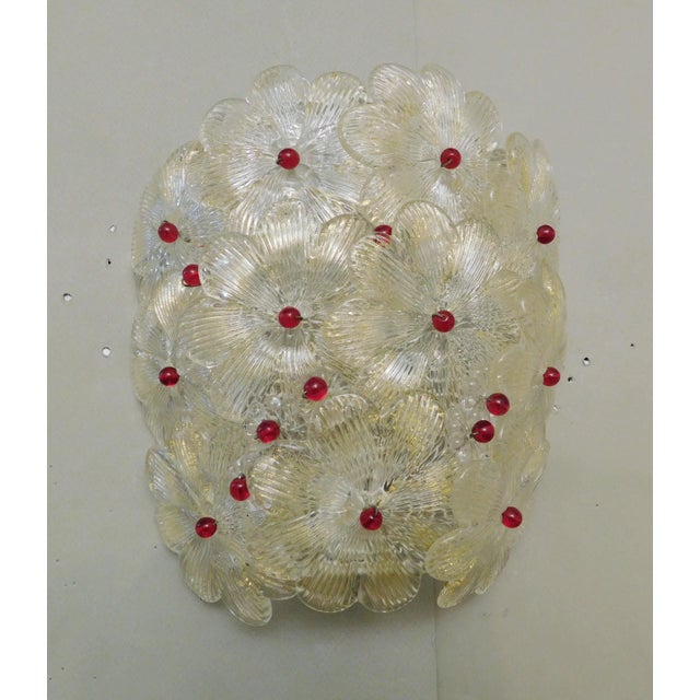 Vintage Italian wall light with clear and gold hand blown Murano glass flowers and red glass beads / Made in Italy in the...