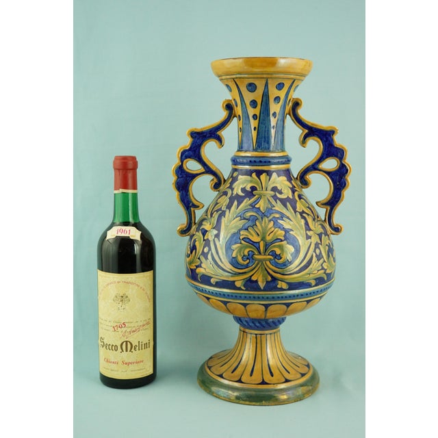 Vintage Neo-Renaissance Majolica Ceramic Vase by Luca Della Robbia, 1920s For Sale - Image 10 of 18