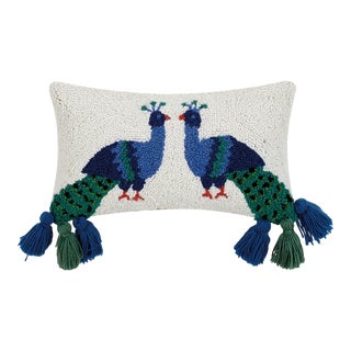 Pavoni Peacock Hook Pillow With Tassels 16" x 9" For Sale