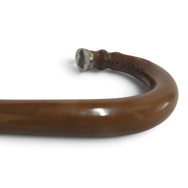 Stylized Deer Hoof Carved Wood Crook Handle Walking Stick Cane For Sale - Image 4 of 9