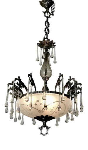 Arts and Crafts Crystal Bowl Chandelier, 1920s