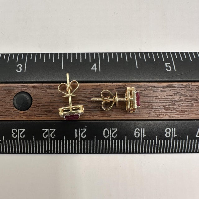 Early 21st Century Ruby and Diamond Halo Studs in 14kt Yellow Gold – New, Push Backs, A Pair For Sale - Image 5 of 5