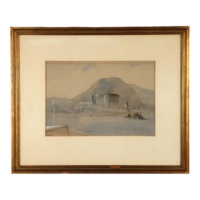 Vintage Arabesque Pastel & Gouche Cityscape Painting For Sale