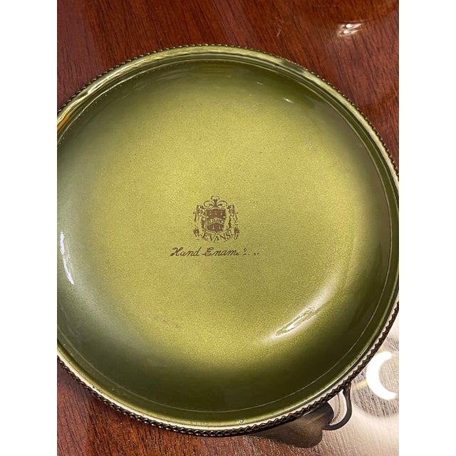 1950s Mid 20th Century Evans Hand- Enameled Green Pear Lighter and Tray With Leaf Accent For Sale - Image 5 of 12