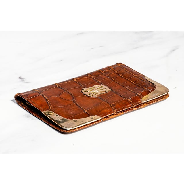 Metal Rare Antique English Victorian Leather 9k Gold Corners English Wallet Case For Sale - Image 7 of 13