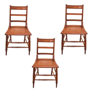 Antique American Classical Walnut Wood Chairs W/ Caned Seats Set of 3 For Sale