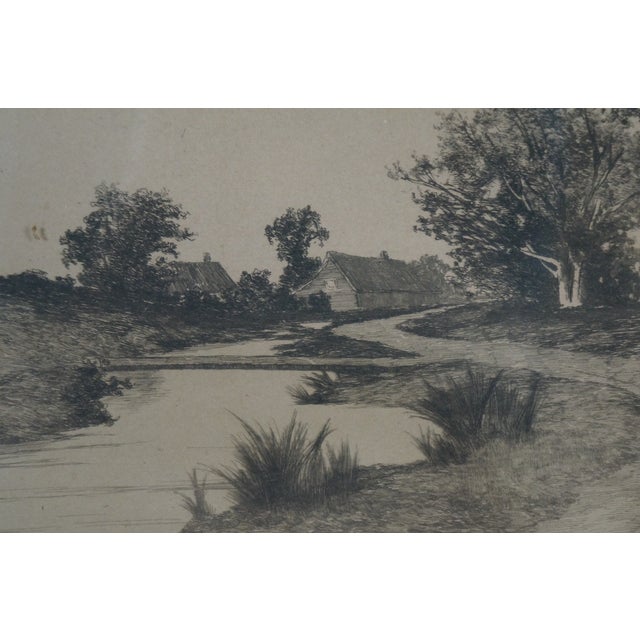 Late 19th Century Antique Ernest C Rost by the Roadside Landscape Etching Oak Frame 26" For Sale - Image 4 of 10