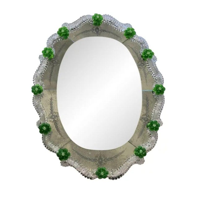Venetian Murano Glass Oval Floral Wall Mirror by Simoeng For Sale - Image 8 of 8