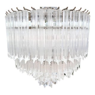 3 Tiered Large Mid-Century Modern Hollywood Regency Venini Style Lucite Bar Chrome 11 Light Chandelier For Sale