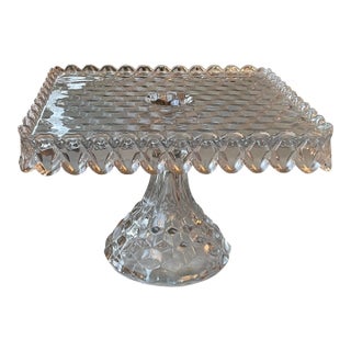 Vintage Fostoria American Square Cubist Pedestal Cake Stand With Rum Well For Sale