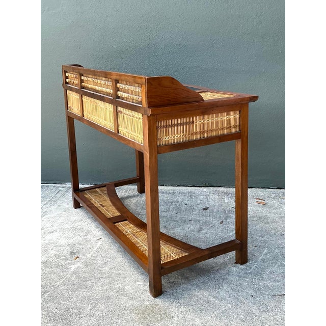 Wood Vintage Woven Rattan and Teak Desk For Sale - Image 7 of 12