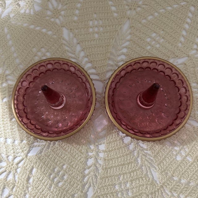 Mid-Century Modern Mid-Century Cranberry Ring Holder. Hobnail For Sale - Image 3 of 9