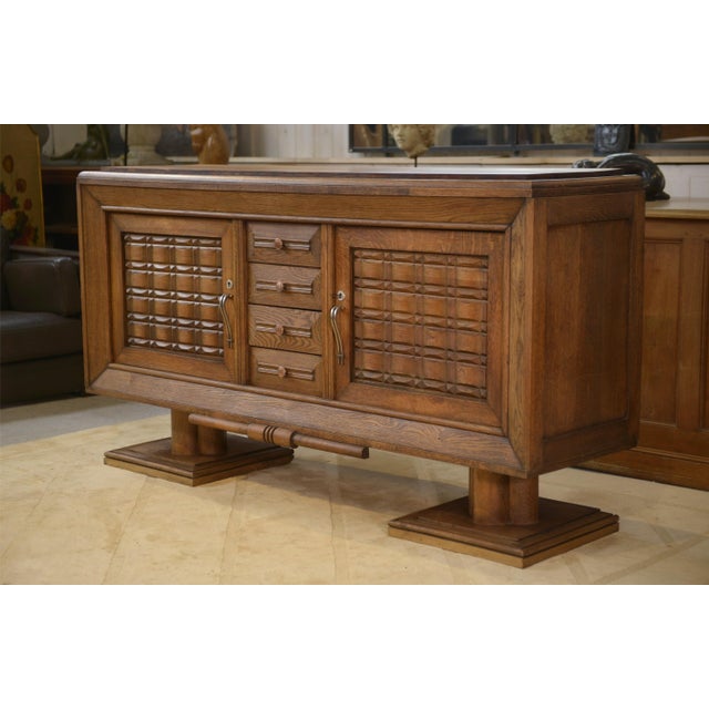 Brutalist Oak Sideboard in the Style of Charles Dudouyt, 1950s For Sale - Image 14 of 14