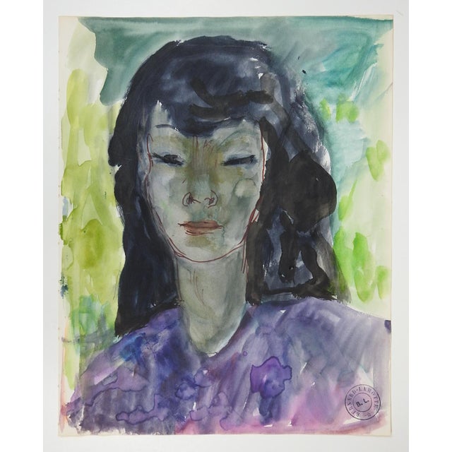 Portraiture Early 20th Century Tahitian Woman Watercolor Portrait Painting For Sale - Image 3 of 3