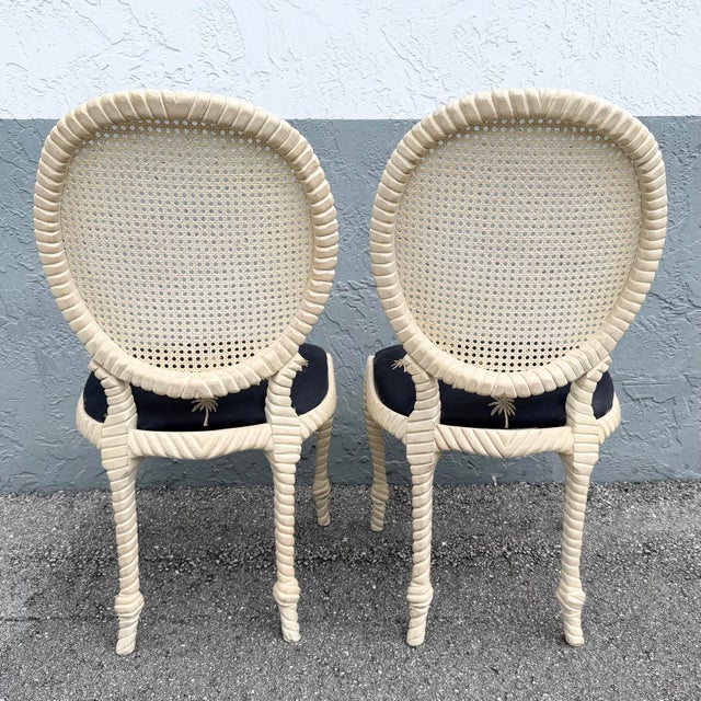 Vintage French Provincial Carved Wood Cane Back Dining Chairs - Set of 6 For Sale In West Palm - Image 6 of 12