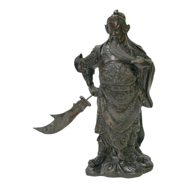 Vintage Bronze Color Metal Guan Yu Zheng Fei General Quan Statue For Sale