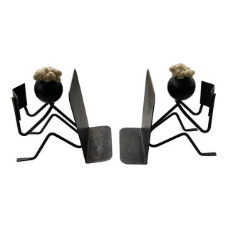 The Cutest Antique Bookend Ever Made. Metal and Wood. For Sale