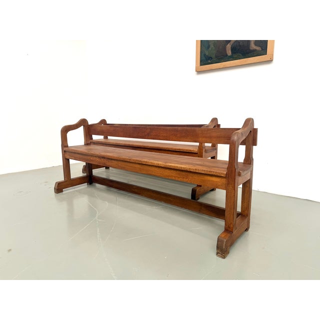 Vintage Oak Community Benches, 1950s, Set of 2 For Sale - Image 9 of 18