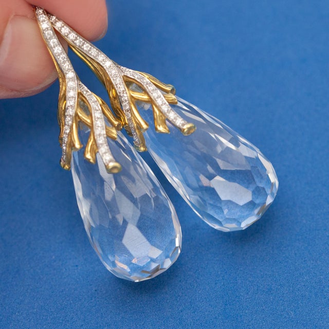 Modern Michael Aram 18k Yellow Gold Diamond and Rock Crystal Drop Earrings- 2 Pieces For Sale - Image 3 of 12