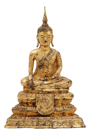 Late 19th Century Thai Gilt Bronze Seated Earth Touching Buddha Figure