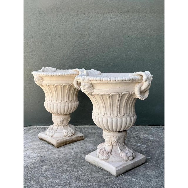 Vintage Carved Stone Urns - Pair For Sale - Image 10 of 14