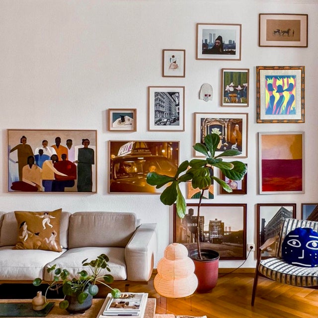 Vintage Vibrant Abstract Portrait of Hula Dancers by M. Schneider With Faux Bamboo Frame For Sale - Image 4 of 9