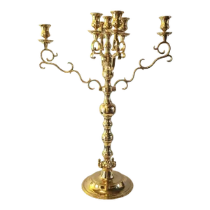 Large 1940s Brass Candelabra for Seven Candles