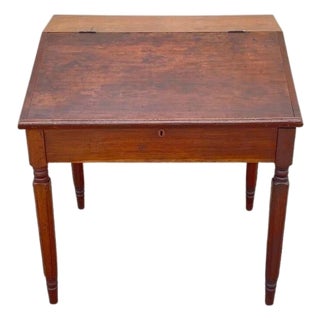 Antique Primitive Colonial Cherry Wood & Walnut Tall Schoolmasters Desk Table For Sale