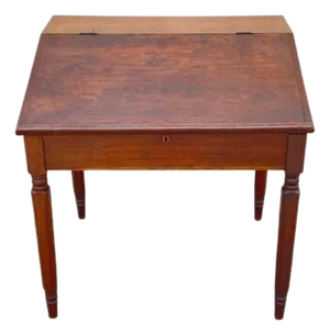Antique Primitive Colonial Cherry Wood & Walnut Tall Schoolmasters Desk Table