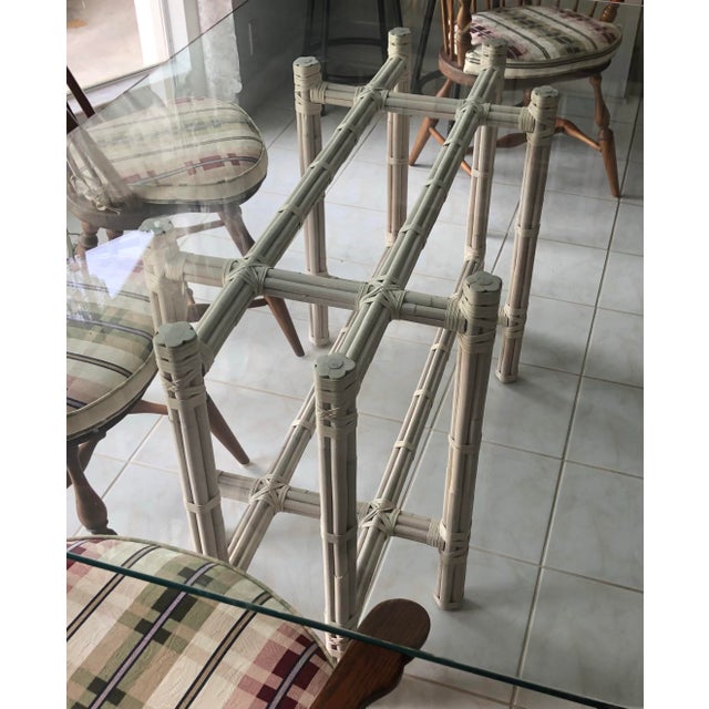 Beige McGuire Target Back Chair. Upholstered in Palm Beach Designer Performance Fabric With Soft Pink and Green Accents. For Sale - Image 8 of 8