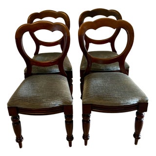 Antique Victorian Mahogany Balloon Back Dining Chairs, 1860, Set of 4 For Sale