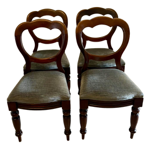 Antique Victorian Mahogany Balloon Back Dining Chairs, 1860, Set of 4