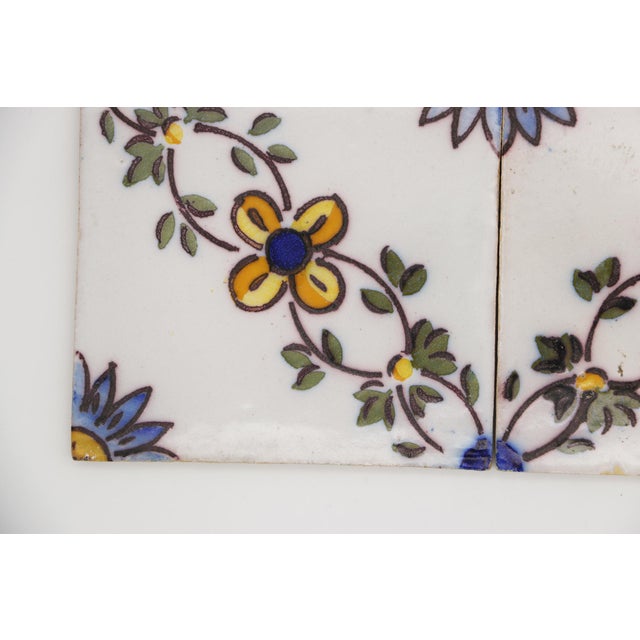 Baroque 19th Century Set of Four Floral Tiles, Portuguese Baroque For Sale - Image 3 of 13
