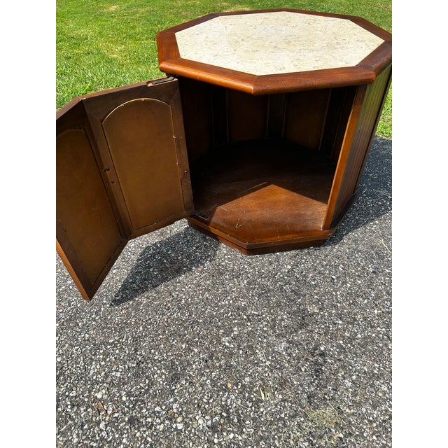 Wood Mid Century Perception End Table With Marble Top Attributed to Lane For Sale - Image 7 of 11