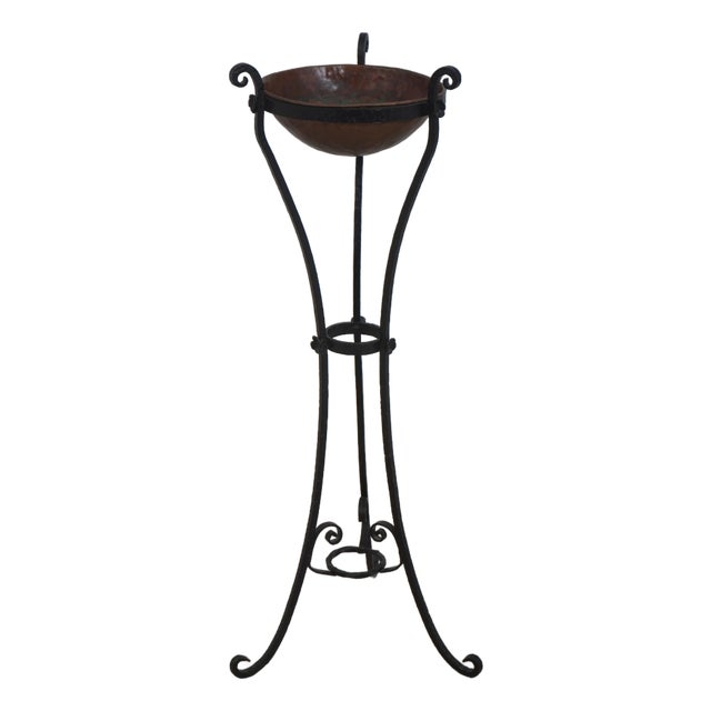 Wrought Iron Base 19th Century Copper Basin Stand For Sale