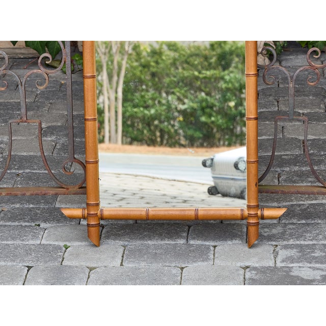 Wood Faux Bamboo Walnut Mirror with Original Glass, French circa 1900 For Sale - Image 7 of 12