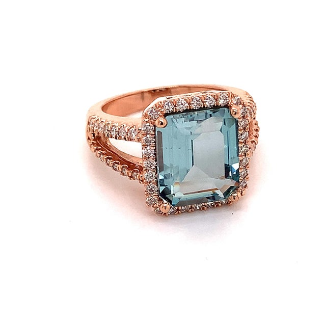 Diamond Aquamarine Ring 14k Gold 6.25 TCW Certified For Sale - Image 10 of 13