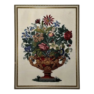 Vintage Monumental French Provincial Floral Textile Art, Multi-Color For Sale