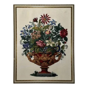 Vintage Monumental French Provincial Floral Textile Art, Multi-Color