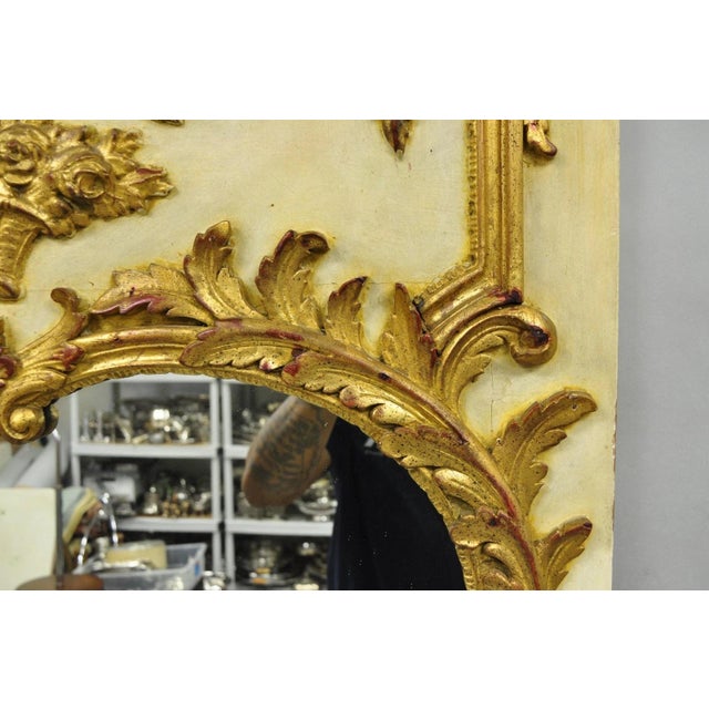 Antique French Louis XV Style Cream & Gold Gilt Drape Ribbon Trumeau Wall Mirror For Sale - Image 12 of 17