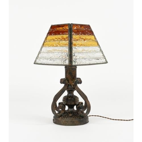 Mid-Century Modern Mid-Century Table Lamp Iron and Hammered Glass Longobard Style, Italy, 1970s For Sale - Image 3 of 14