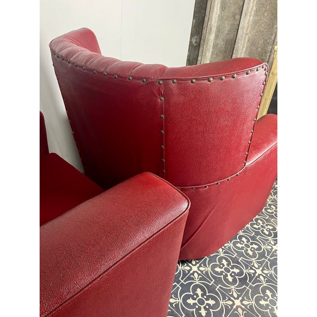 Antique Art Deco Red Club Chairs, 1930s, Set of 2 For Sale - Image 17 of 18