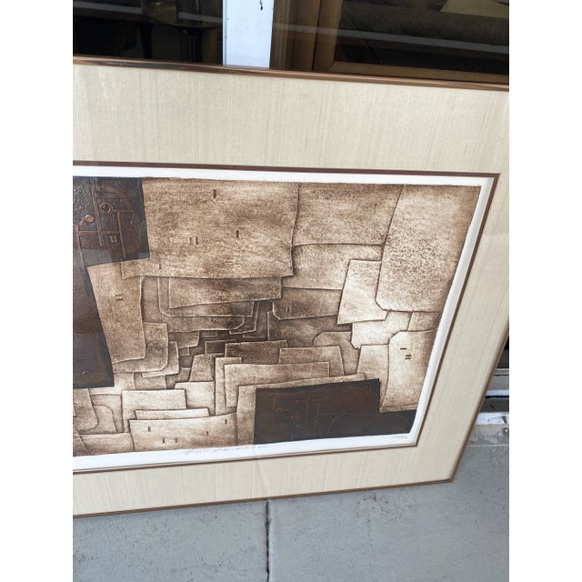 1970s 1970s Abstract Brutalist Lithograph with Shapes, Framed For Sale - Image 5 of 9