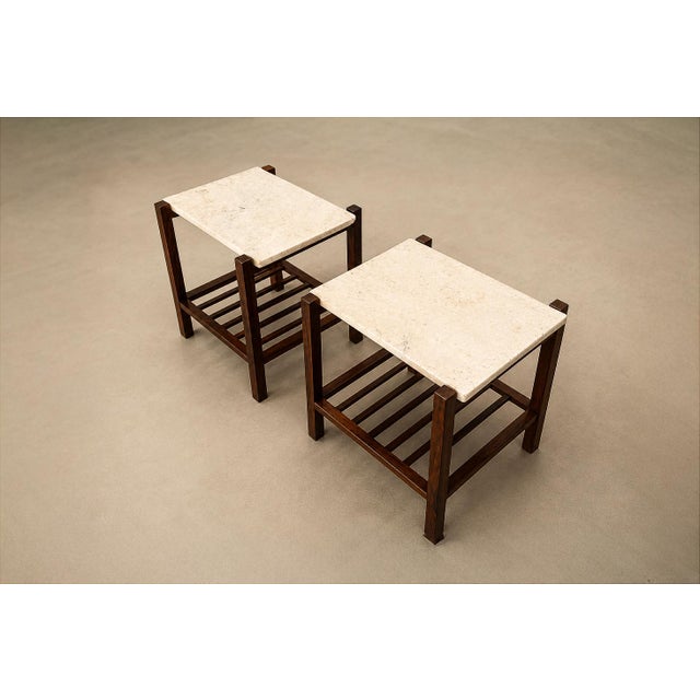 Brown Brazilian Modern Pair of Side Tables in Rosewood & Marble, Brazil, 1960s For Sale - Image 8 of 18