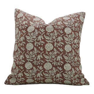 Floral Block Print Cushion Cover for Home Decor Thick Linen 14x14 Inch- Shillong For Sale