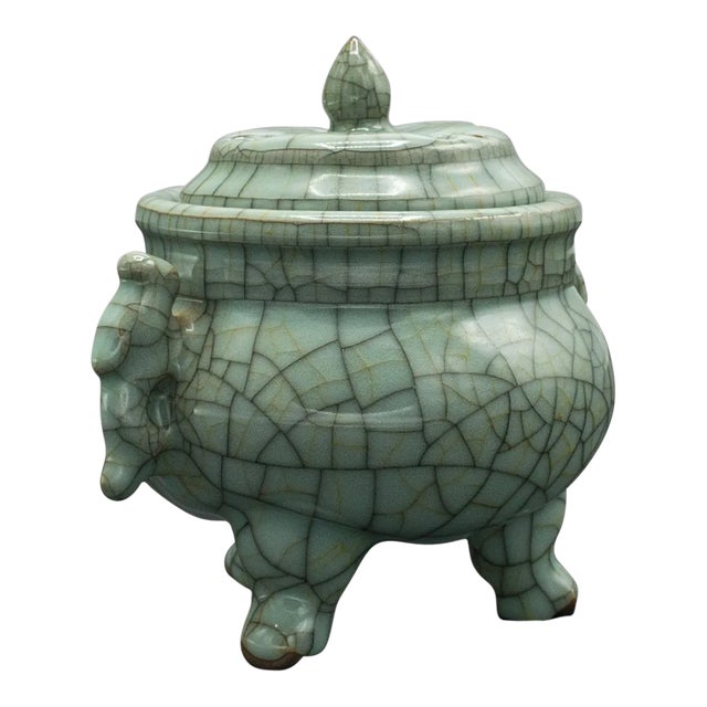1940s Vintage Art Deco Chinese Celadon Oriental Censer For Sale