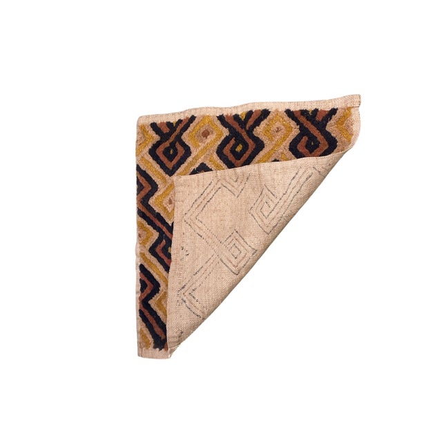 1980s Vintage African Tribal Kuba Kasai Velvet Raffia Textile 24" by 23" For Sale - Image 5 of 8